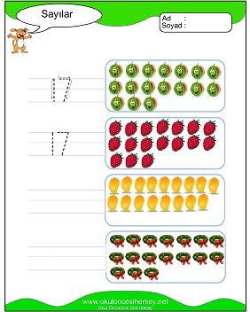 okul öncesi 1 sayısı çizgi çalışması